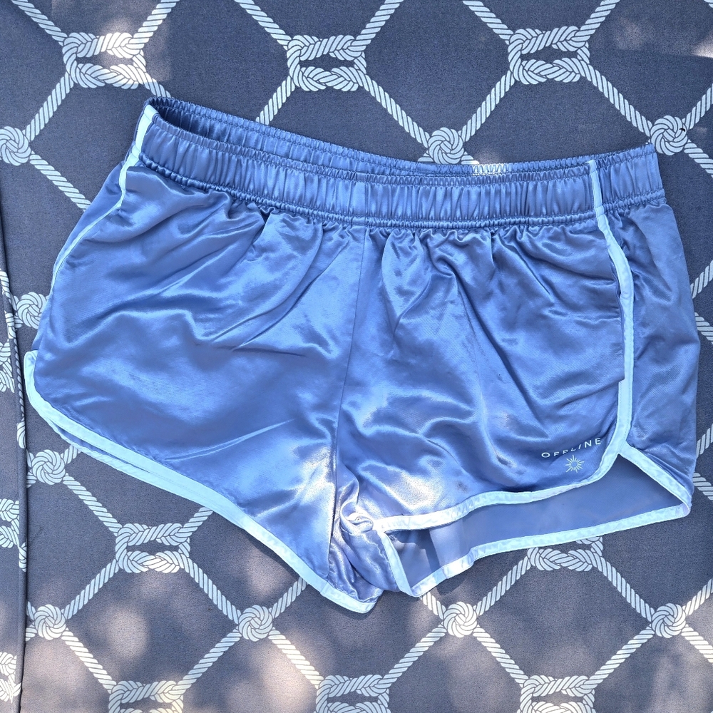 Offline by Aerie You're a Winner Satin Shorts Monaco Blue Pockets Shiny Medium